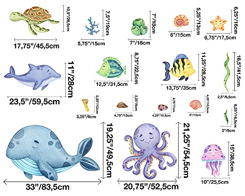 Murwall Kids Undersea Wall Decal Cute Whale with Sea Animals Wall Stickers Little Fish with Seaweed Wall Decals - Image 6