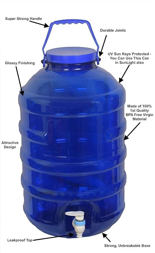 Image of 20 Liter Water Can Dispenser Water Dispenser with Tap and Handle 20 Litre Capacity, Blu for Home Kitchen Office Hospital Hotel Trips E Pack of 1, Blue
