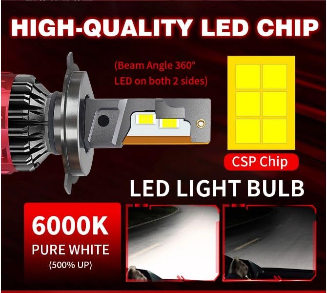Image of Audio Wheels H4 /H19 /9003 /HB2-110W Car Led Headlight Bulbs,16,000 Lumens Super Bright LED Headlight Conversion Kit for Cars 6000K Cool White Quick Installation Halogen Replacement | 2-Year Warranty