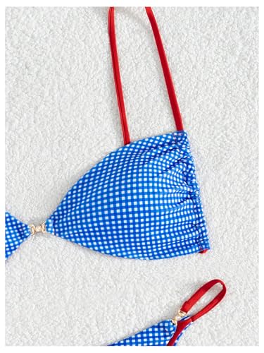 MakeMeChic Women's Gingham Bikini Set Push Up Tie Backless Thong Bathing Suit Swimsuit3
