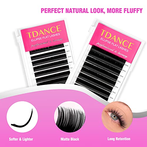 TDANCE Classic Lash Extensions Flat Lashes Eyelash Extensions 0.15mm C Curl Ellipse Eyelash Extensions 11mm Mixed Black Matte Individual Lashes Salon Use(Flat,C-0.15,11mm)