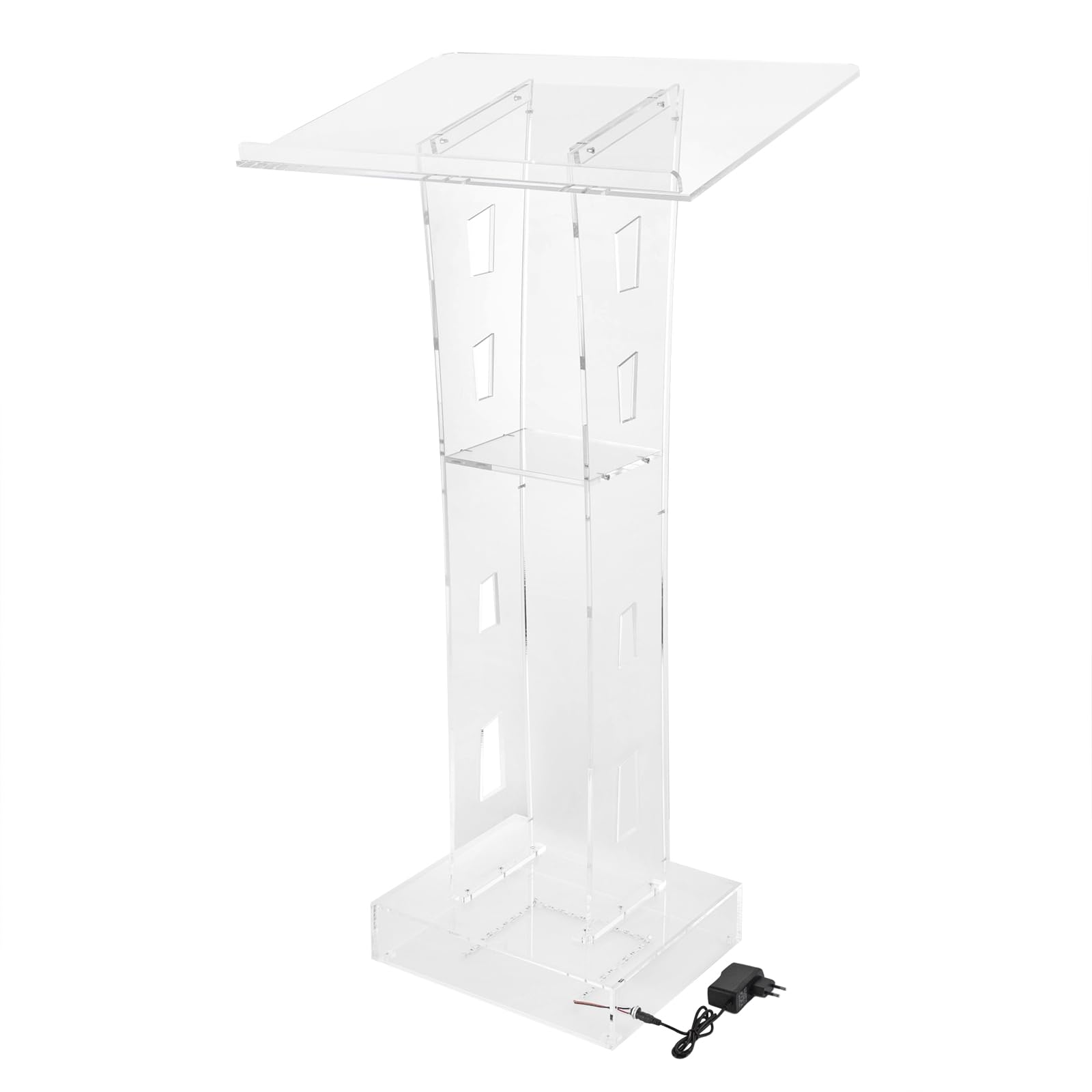 Podium en verre acrylique transparent de 103 cm de haut - Pupitre LED en verre acrylique