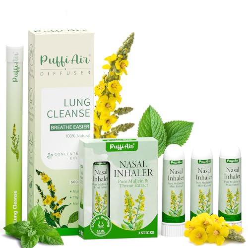 Image of Mullein Respiratory Wellness Bundle: Herbal Lung Cleanse Diffuser (600 Uses) + 3-Pcs Nasal Sticks - Craving Relief, Focus Boost & Easy Breathing