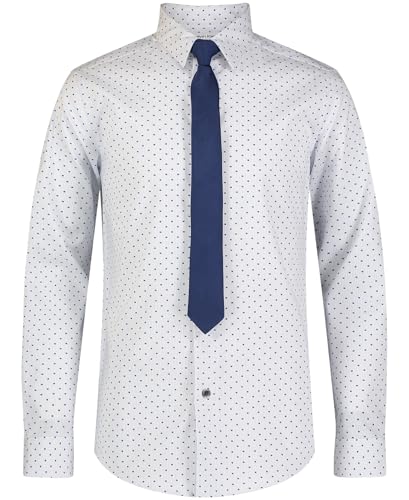 Calvin Klein Boys' Long Sleeve Button-Down Collared Dress Shirt with Tie and Chest Pocket