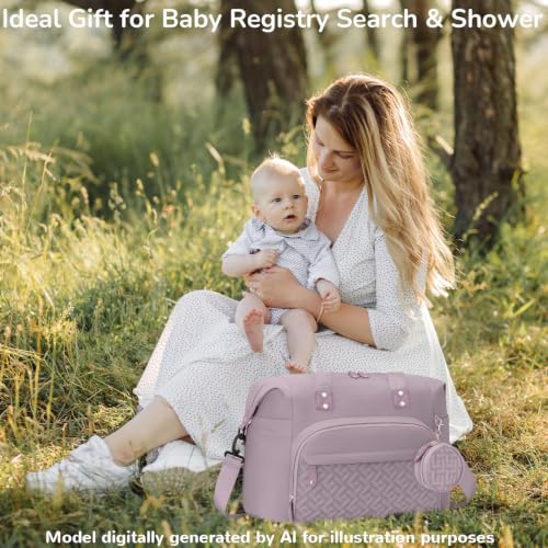 Image of Tenot Diaper Bag Tote with Pacifier Case, Baby Bag for Women with Shoulder Straps, Travel Diaper Tote for for Mom and Dad Medium Size, Purper