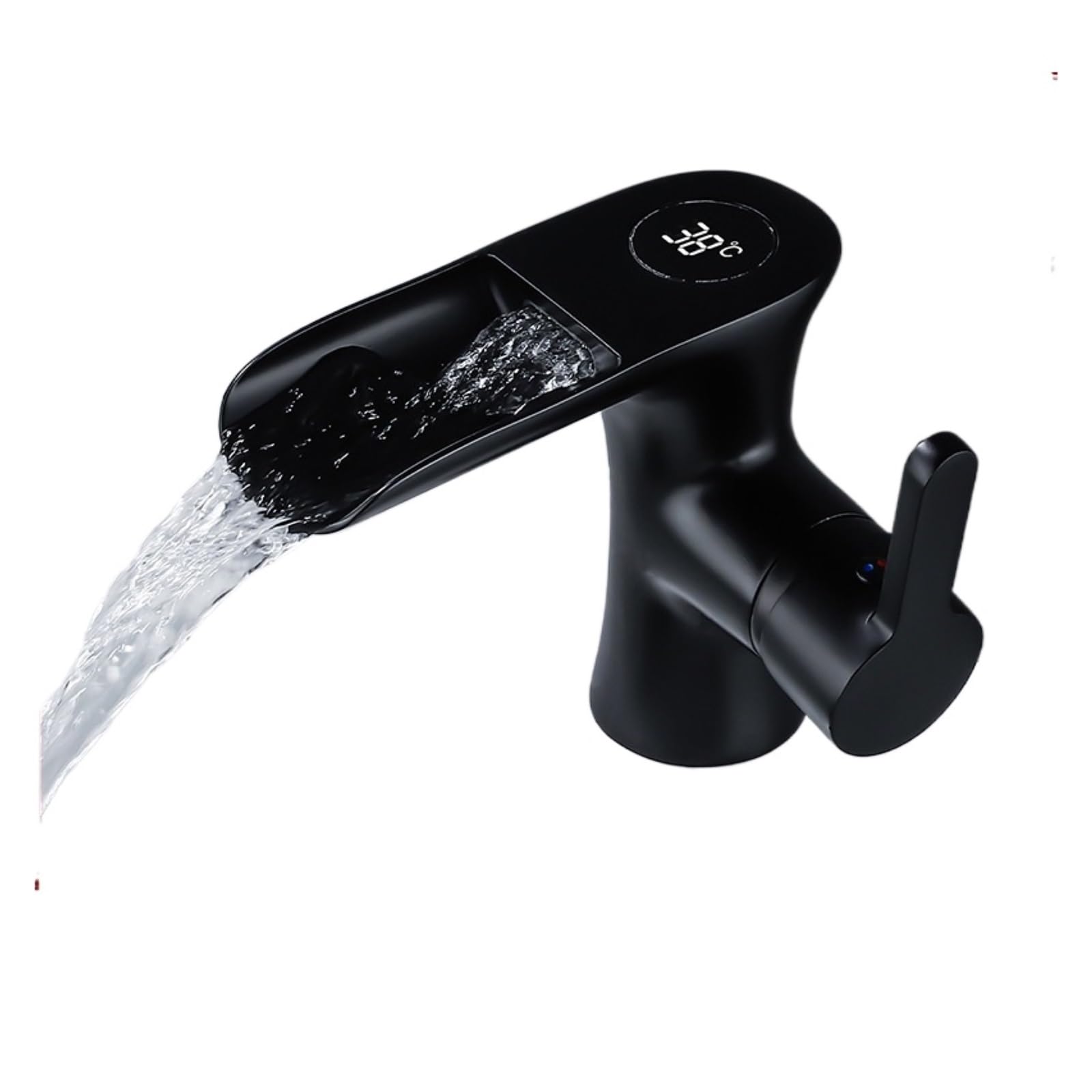 Black Brass LED Waterfall Basin Faucet, Single Handle Hot Cold Bathroom Tap,Safe and Reliable(Nero)