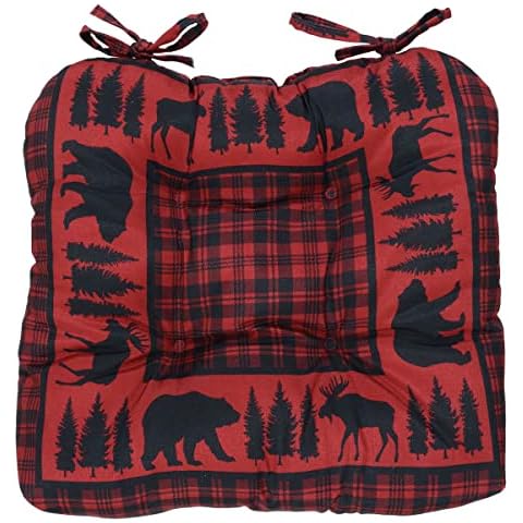 BLACK FOREST DECOR Woodland Bear & Moose Plaid Chair Pad Cover