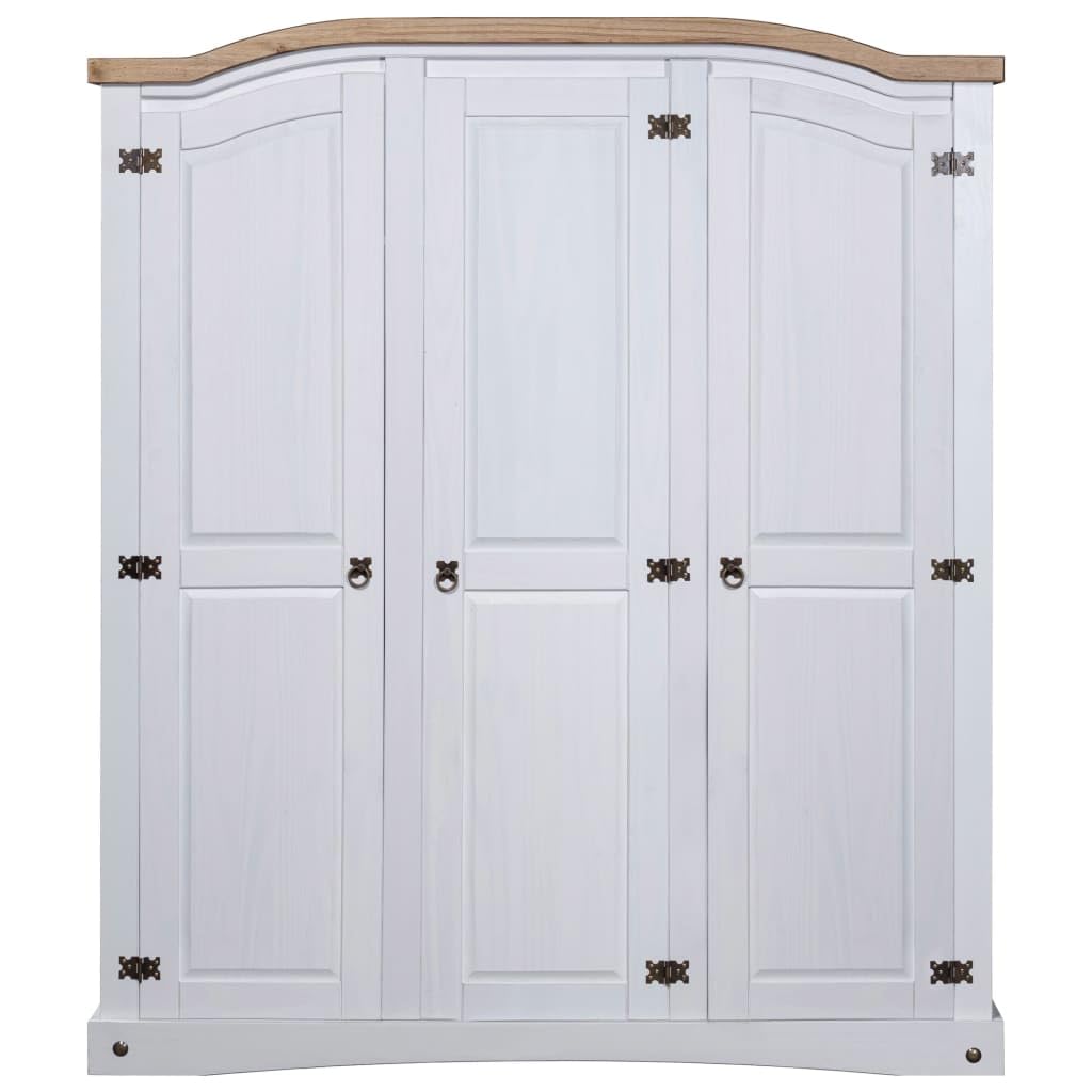 Cozynest Kiefer Kleiderschrank Mexiko-Stil Corona 3 Türen Garderobenschrank Schlafzimmerschrank Dielenschrank Holzschrank Schrank Weiß