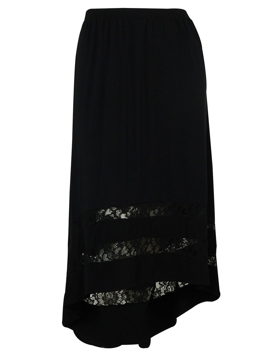 NY Collection Women's Plus-Size Maxi Skirt with Lace Inset and High Low Hem