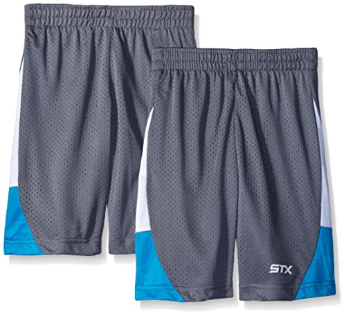 STX Big Boys Athletic Short and Packs, 2 Pack -Charcoal/Neon Turquoise - TY18, 10/12
