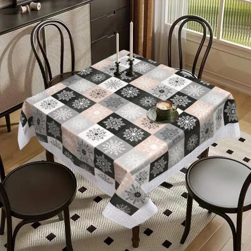Image of Dakshya Industries PVC Waterproof Square Table Cover 48x48 Inch for 4 Seater Dining Table | Floral Printed Oilproof Stain Resistant Washable Plastic Table Cover, Black & Grey
