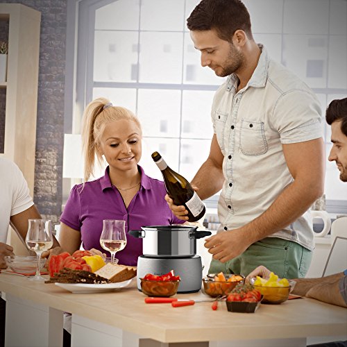 Classic Cuinsine Stainless Steel Fondue Set-Melting Pot Cooker And Warmer For Cheese, Chocolate And More-Kit Includes 8 Forks By Classic Cuisine-Dishwasher Safe, 7.25" X 3.75", Silver #TOP5