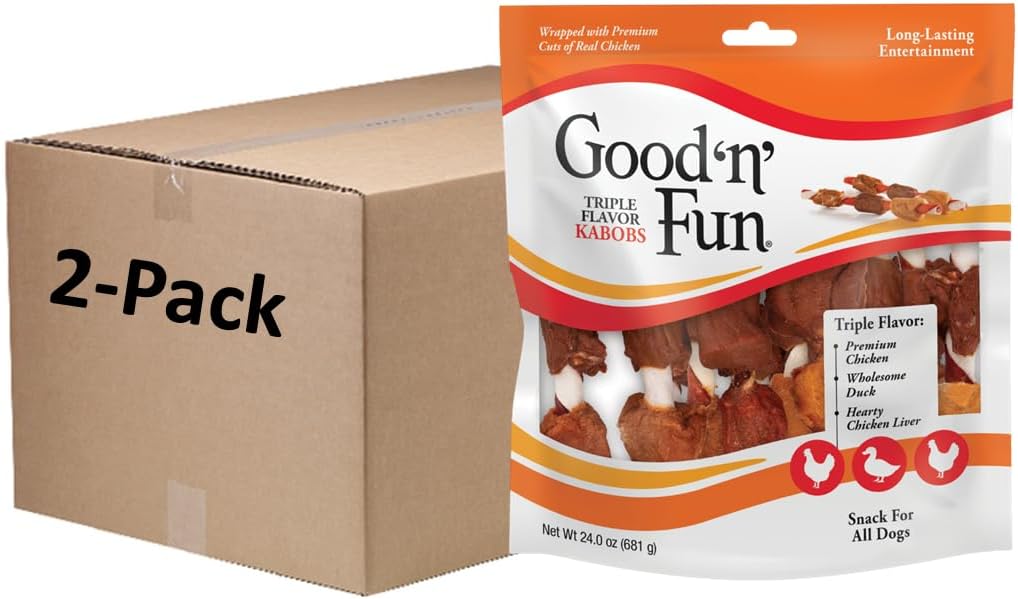 Good'n'Fun Triple Flavored Rawhide Kabobs for Dogs, 24 oz, 36 Count, 2 Pack
