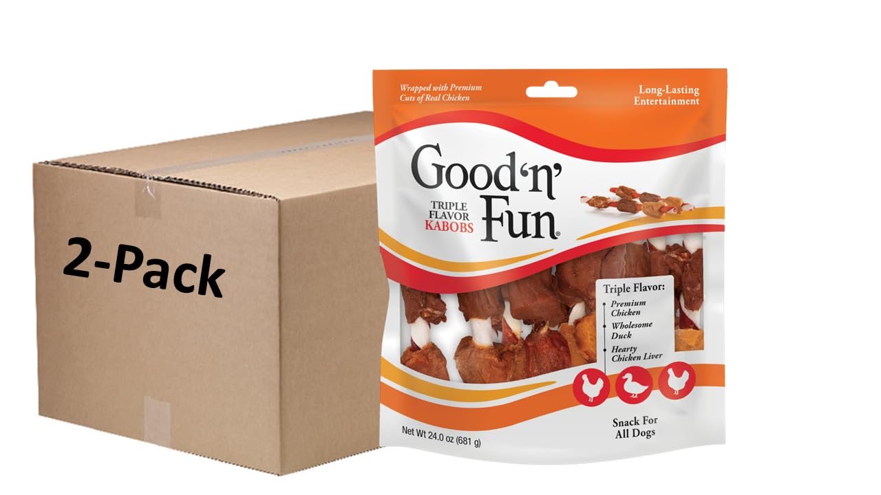 Good 'n' Fun Kabobs Long-Lasting Dog Treat With Protein, 36 Count (2 Pack) | Premium Chicken, Pork and Beef Hide Chew, Supports Dental Health and Mental Stimulation, For Adult Dogs