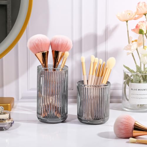 Image of DASITON Makeup Brush Holder Organizer, Crystal Glass Makeup Brushes Storage Holder, Vintage Make Up Brush Cup for Vanity, Pen Pencil Holder for Desk, Toothbrush Holders for Bathroom (Grey L)