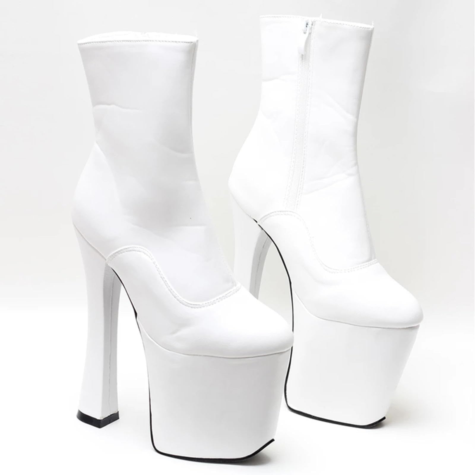 Tacchi Donna Tacco Alto 20 cm Stivaletti Bassi con Tacco Spesso e Suola Spessa per Pole Dance,White-41