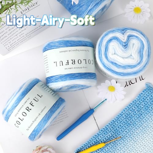 Image of Katech Yarn for Crocheting-Gradient Cake Yarn-4x100g 60% Cotton 30% Acrylic 10% Wool -Perfect for Scarves, Shawls, Blankets, and Garments That Stand Out with Style(E)
