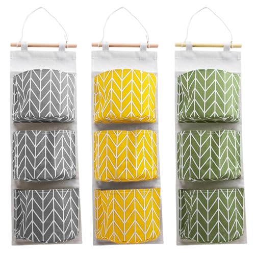 Naapesi 3 Pièces Tenture Sac De Rangement, 3 Couches Sac Suspendu, Imperméable Poche Organisateur, Sacs Rangement Coton Lin pour Chambre à Coucher Salle De...