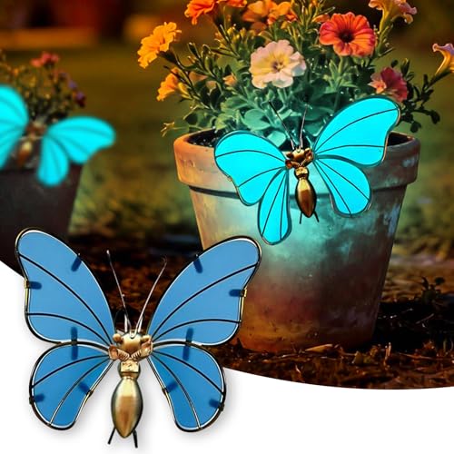 Farfalla luminosa decorazione per vasi di fiori, farfalle, decorazione da giardino per esterni, vaso da fiori, decorazione da giardino, decorazione primaverile, farfalla in metallo, figura animale da