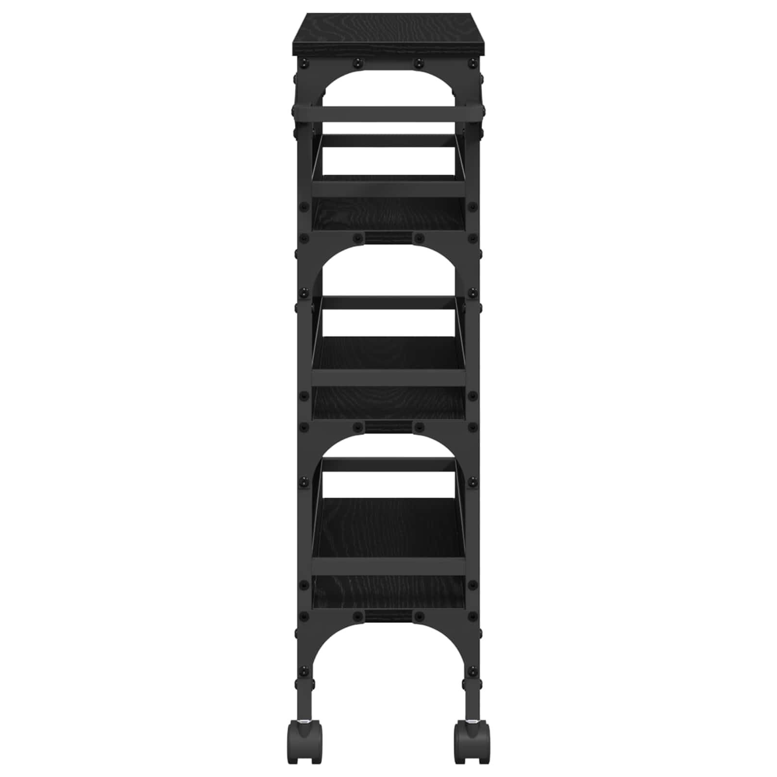 Chariot de Cuisine Industriel en Bois d'ingénierie chêne Noir 53 x 20 x 76 cm avec roulettes et Accents Acier, Rangement Mobile pour Petite Cuisine