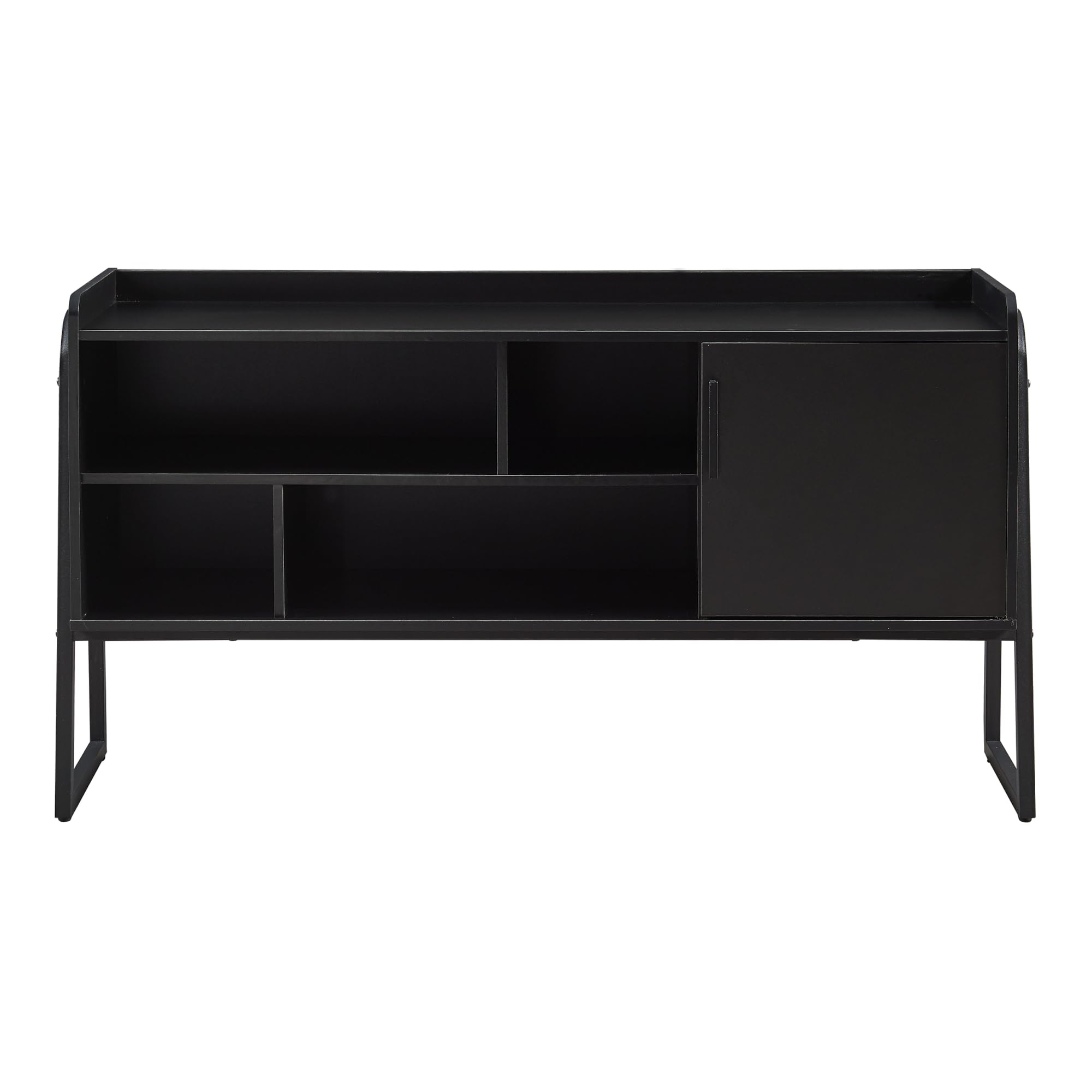 [en.casa] Decorativo Mueble de TV Storfjord Tablero Rectangular Mesa de Tele con 4 Compartimientos Abiertos y 1 Cerrado Aparador con 1 Puerta Aglomerado/Metal 120x34x63cm - Negro