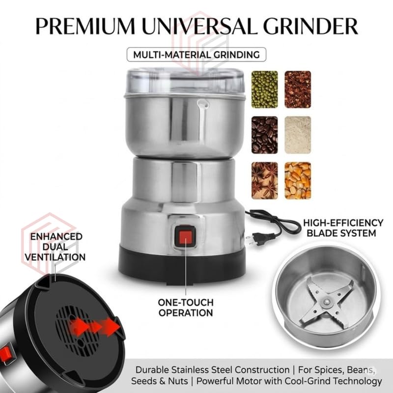 Image of Drumstone TopRated 𝟏𝟓𝐘𝐫 𝐖𝐚𝐫𝐫𝐚𝐧𝐭𝐲 Mini Electric Stainless Steel Grinding Machine, Multi-Function Small Food Grinder for Coffee Beans, Seasonings & Spices, Automatic Grinding Tool
