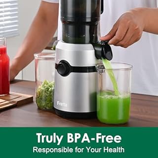 Fretta Cold Press Juicer Machines with 4.25" Large Feed Chute,Fit Whole Fruits & Vegetables Easy Clean Self Feeding,High Juice Yield,Tritan PCTG BPA-Free(Silver)