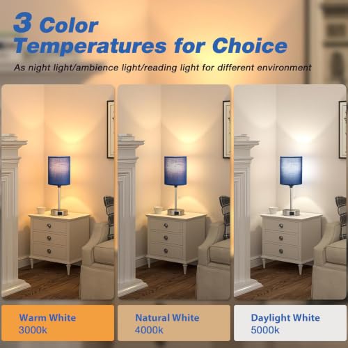 Image of Blue Bedside Table Lamp for Bedroom, Desk Lamp with USB Ports for Dorm