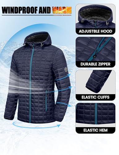 Image of Little Donkey Andy Puffer Jacket Men Winter Coat with Hood Lightweight Jackets Waterproof with Recycled Insulation Outdoor Navy L