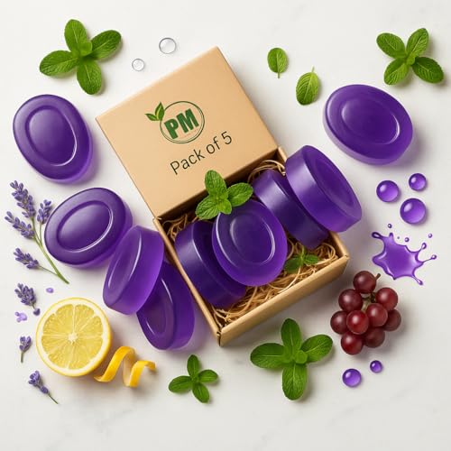 Image of PM Herbal Natural Glycerine Soap | Paraben Free SLS /SLES Free Handmade Herbal Bathing Bars with Coconut Oil, Vitamin E & Essential Oils for Glowing, Moisturized Skin (Lavender(Pack Of 5))