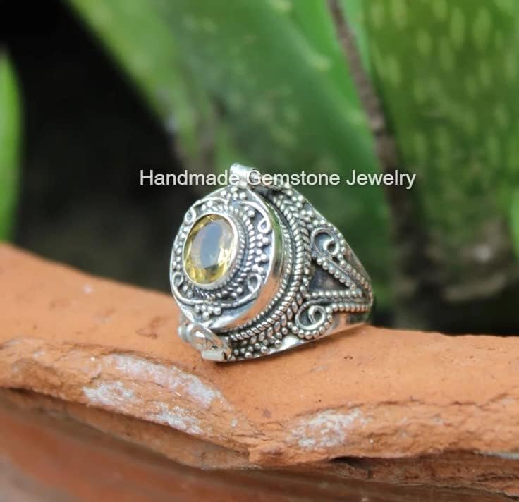 Faceted Citrine Ring, Poison Box Ring, Message Ring, Yellow Stone Ring, Openable Poison Ring, November Birthstone Ring, Boho Ring, Bridesmaid Gifts Ring, Poisoner Ring, Natural Citrine Jewelry