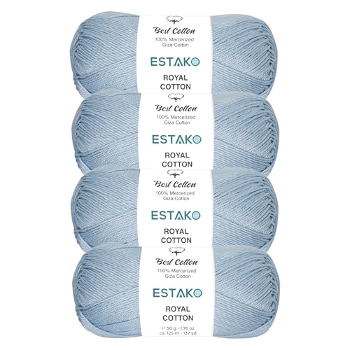 Estako Royal Cotton, 100% Mercerized Giza Cotton Yarn, Baby Blue, 4-Pack
