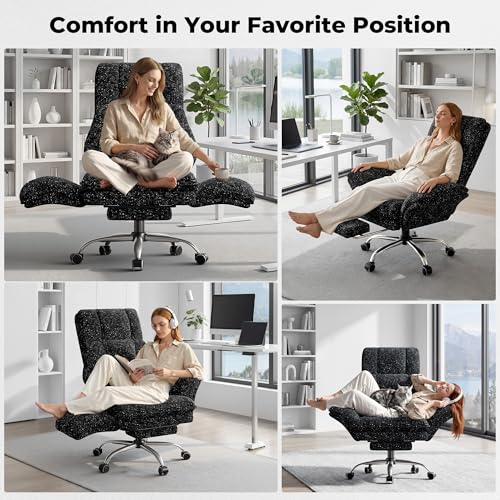Image of HOMRELEXA Big and Tall Office Chair, Flip Armrests for Pets & Cross Legged Sitting, Executive Ergonomic Computer Gaming Chair with Foot Rest, Gliter Fabric Wide Seat Reclining Desk Chair