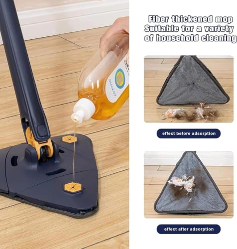 Image of 360 Rotating Triangle Cleaning Mop | Adjustable Long Handle Microfiber Flat Mop for Corner, Floor, Wall & Gap Cleaning | Tile, Kitchen, Bathroom, Ceiling & Home Cleaning | फर्श की सफाई के लिए