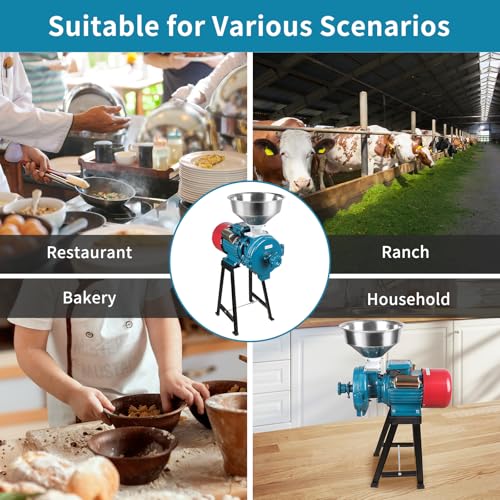 Image of Electric Grain Mill Grinder 3000W 110V | Commercial Corn Grinder with Funnel, Thickness Adjustable, For Grain Corn Rice Herbs Pepper Powder, Dry Use