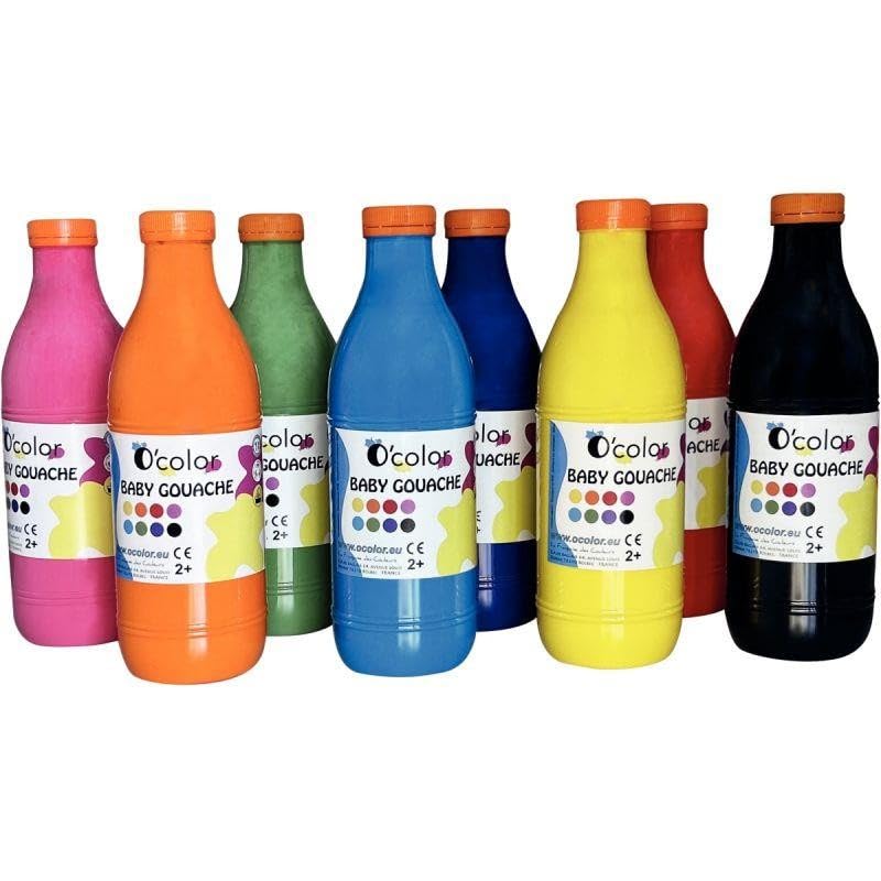 Lot de 8 flacons de 1L de gouache baby O'COLOR ASSORTIS
