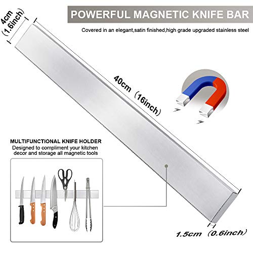 Ninonly Barra Magnetica per Coltelli Portacoltelli Magnetico in Acciaio Inox da 40cm(16inch), Barra Magnetica Portacoltelli Adesiva, Striscia Banda Pensile per Bistecca/Cuoco/Coltelli da Cucina - immagine 3
