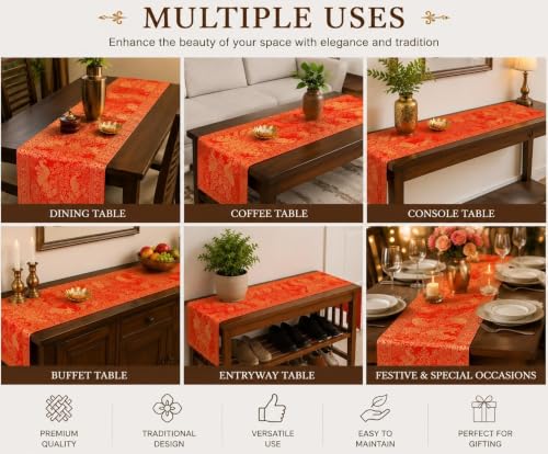 Image of Indian Traditional Decorative Silk Table Runner Kitchen Dining Good Luck Table Cloth for Wedding Bridal Birthday Party Decorations - 60x16 Inches (Light Pink)
