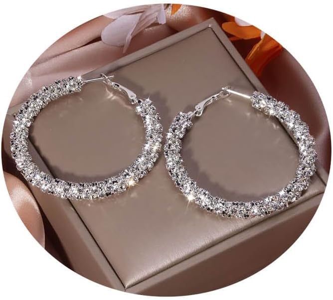 Hoop Earrings for Women 24mm Small Personalized Rhinestone Hoops Statement Accessories Jewelry Gifts for Ladies Girls