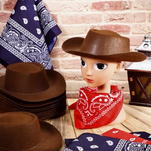 Image of Coume 24 Pieces Cowboy Hats and Bandanas, Dark Brown