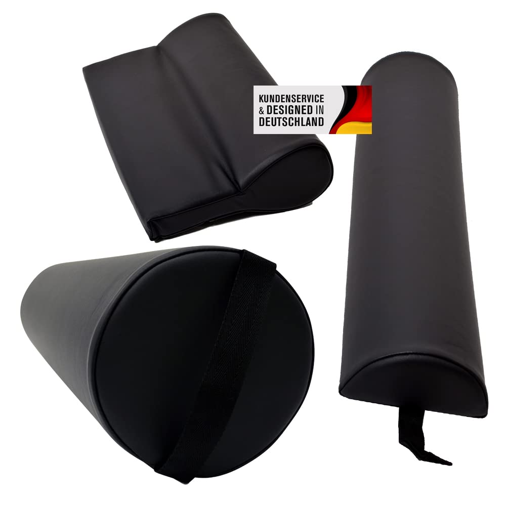 3-teiliges Massage-Set | Premium Knierolle, Halbroille & Nackenkissen | Komfortable Lagerungsrollen für Massageliege & Therapie | Wasserabweisend & Pflegeleicht (Schwarz)
