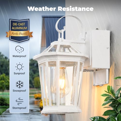 Image of Gleamz Outdoor Wall Light with GFCI Outlet, Dusk to Dawn, White, 1-Pack