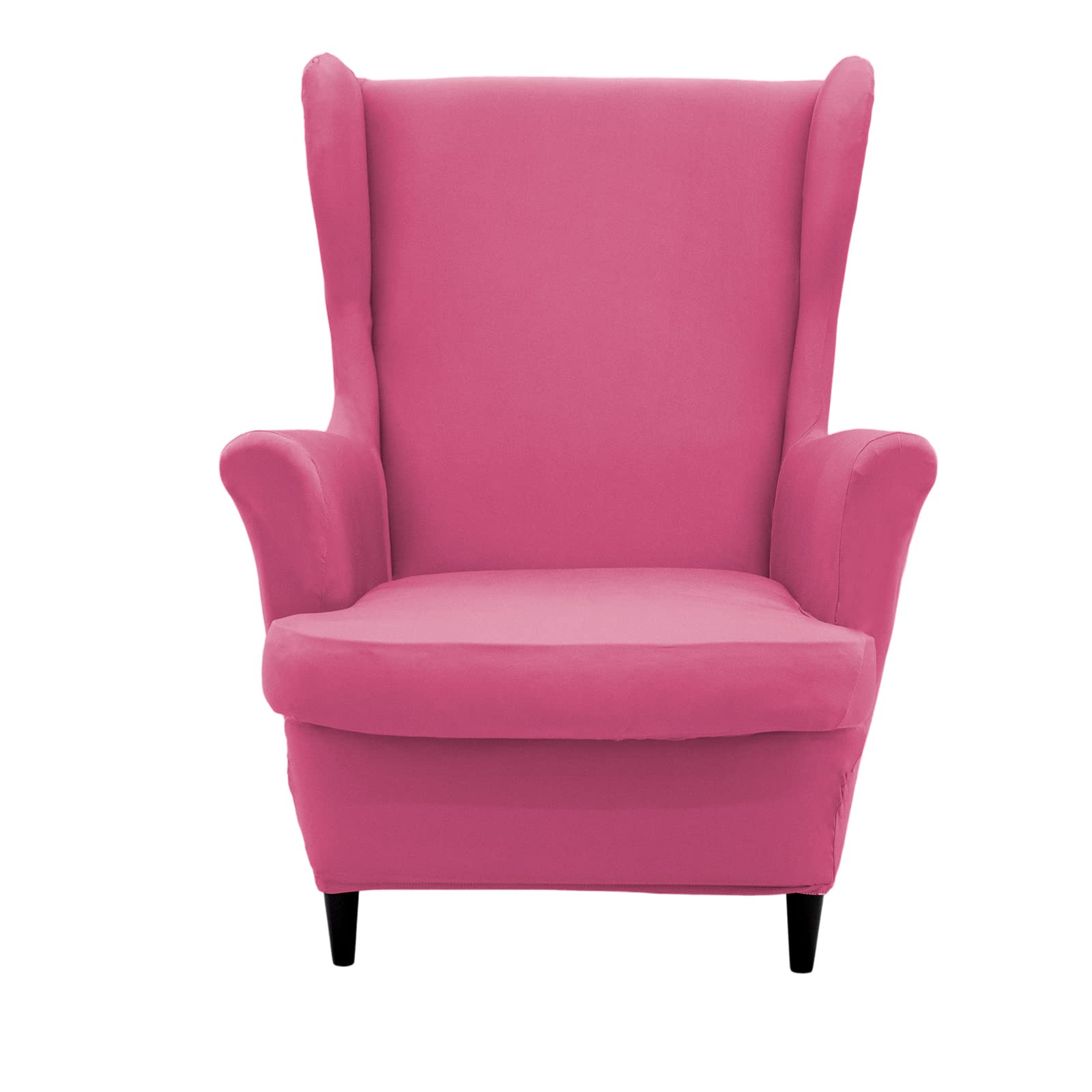 NILUOH Wingback Chair Cover 2-Piece Soft Stretch Wing Chair Slipcover Solid Color Armchair Sofa Couch Cover Furniture Protector with Elastic Bottom for Living Room Bedroom (Rose Red)