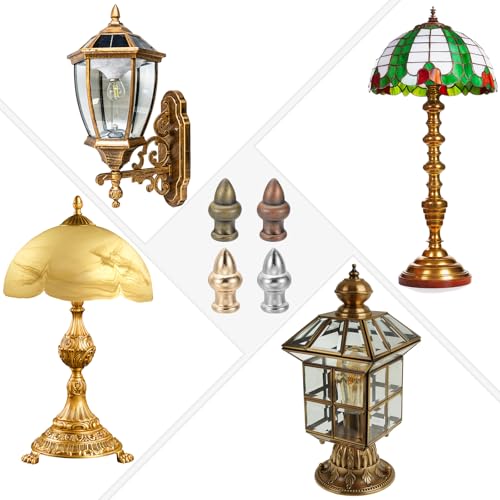 Image of PATIKIL 36 x 20mm Lamp Finials Caps Knob, 2 Set Solid Lamp Shade Top Decoration Screw Cap Nuts with Brass Reducing Adapter for Table Lamps Floor Lamps, Rose Gold Tone
