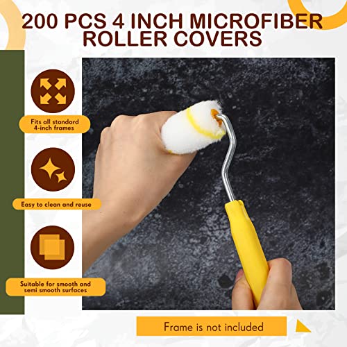 200 Pcs Paint Roller 4 Inch, 1/2" Nap Mini Paint Roller Covers Small Paint Roller Microfiber Roller Naps House Painting Supplies Home Repair Tools Bulk For House Painting Wall Craft Repair Tool Kit #TOP2