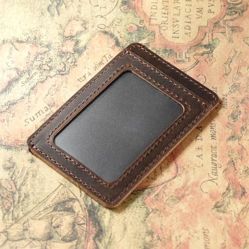 Card Holder with ID Slot Handmade from Vintage Leather - Compact Storage for Cards & Cash, Front Pocket Wallet, Everyday Accessories (Coffee)3