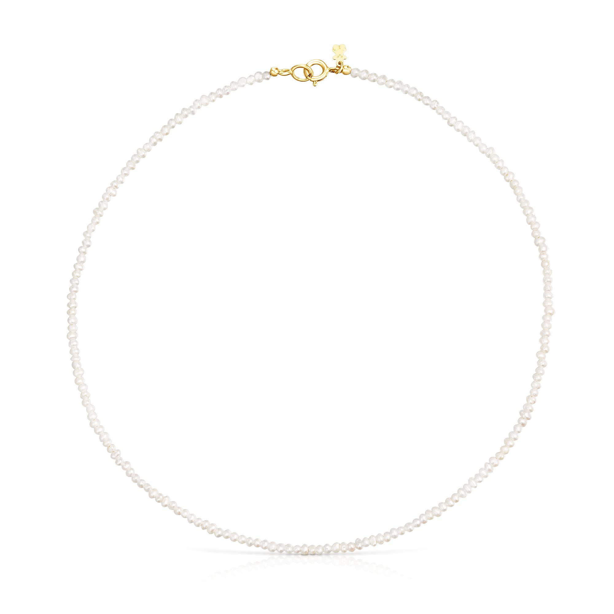 TOUS Gargantilla con Baño de Oro 18Kt sobre Plata para Mujer con Perlas Redondas Blancas de 2mm, Largo 38 cm, Elegante y Versátil, Colección Camille