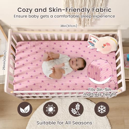 Image of david's kids 3 Pack Mini Crib Sheets, Soft Breathable Premium Pack N Play Sheets for Baby Boys Girls Neutral, Playard and Mini Crib Mattresses, Beach