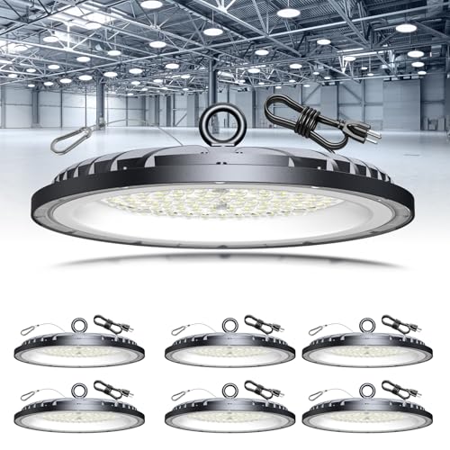 AIKVSXER 200W UFO LED High Bay Light, 30000LM Shop Lights, 6000K Garage Lights IP65 Waterproof Commercial Bay Lighting for Warehouse, Gym, Factory, Workshop Plug & Play, 5FT Power Cord 6 Pack