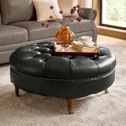 HULALA HOME Genuine Leather Round Coffee Table